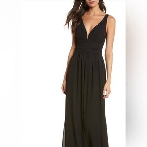 Lulu’s Black V-Neck Chiffon A-Line Gown, NWT, Size Small